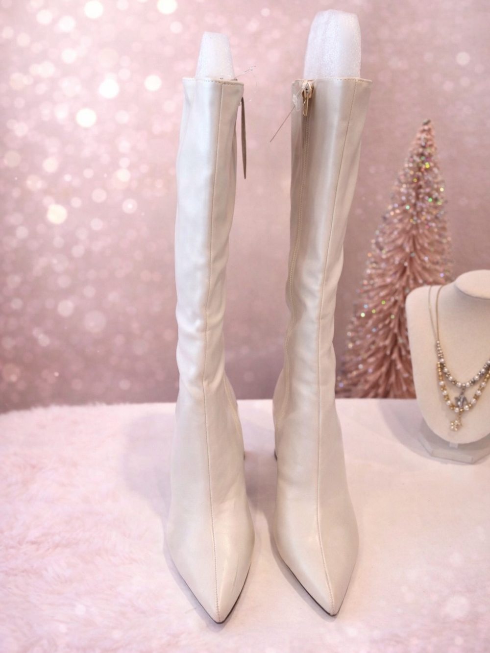 Wild Pair Cream Over-the-Knee Pointed-Toe Boots